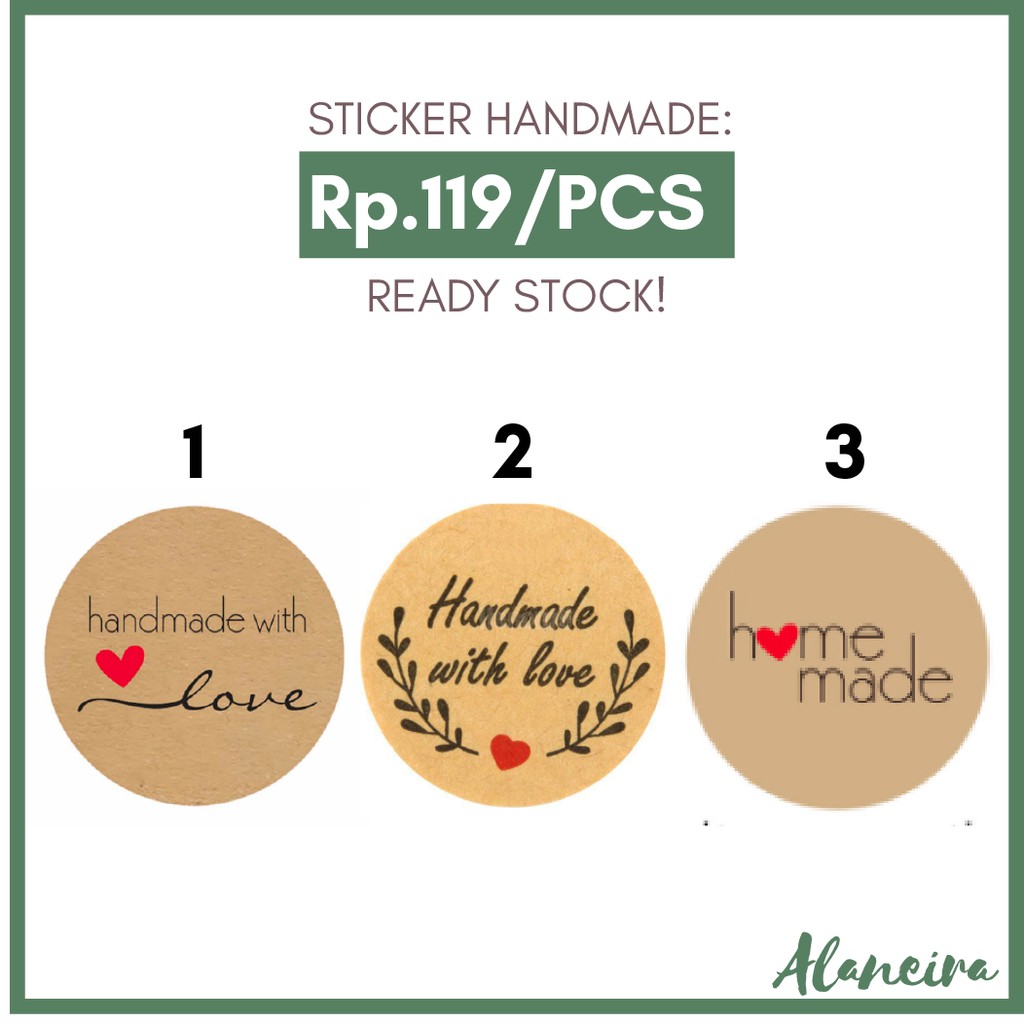 

[1 PAKET = 100 PCS] STIKER LABEL HANDMADE BULAT 2,5 CM DEKORASI SOUVENIR HADIAH GIFT OLSHOP - HM