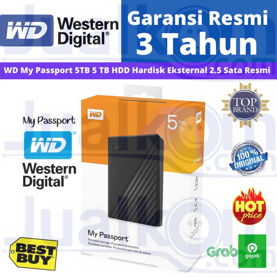 WD My Passport 5TB 5 TB HDD Hardisk Eksternal 2.5 Sata Resmi