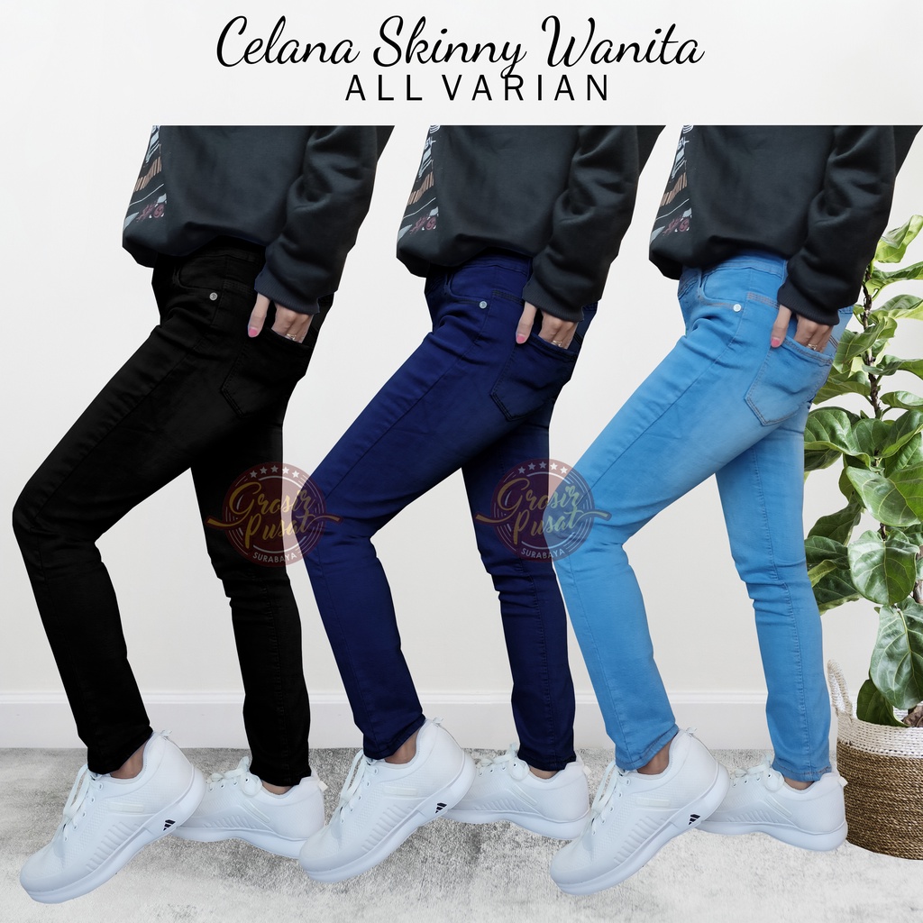 Celana Jeans Pensil Skinny Wanita Polos Ukuran Normal 27 - 34