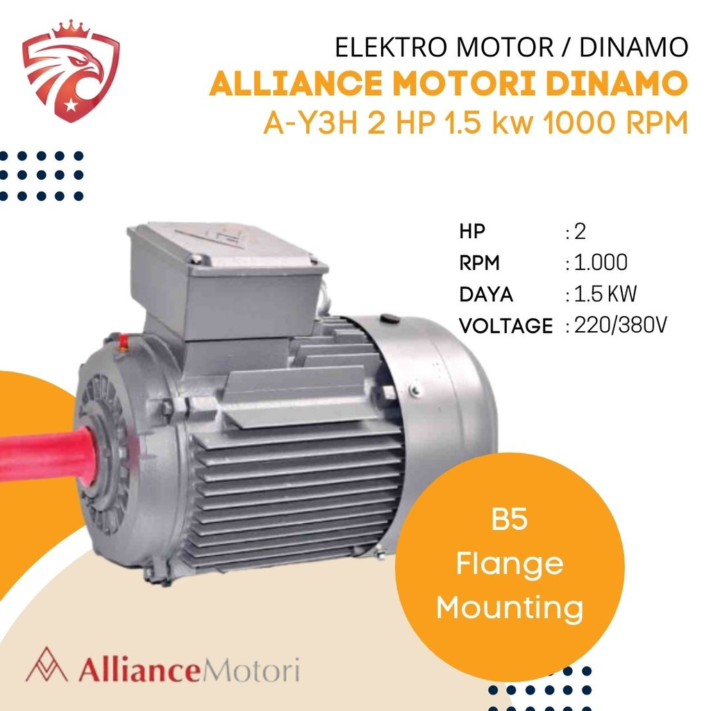 Jual Alliance Motori Elektro Motor / Dinamo A-Y3H 2 HP 1.5 kw 1000 RPM