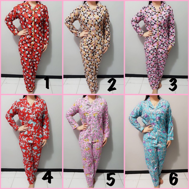 Piyama kekinian katun jepang lengan panjang celana panjang