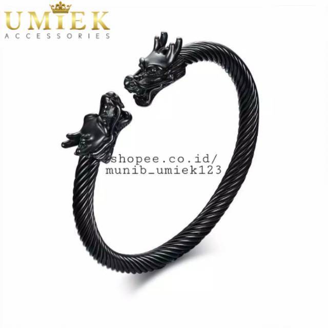 Gelang Titanium Naga Dragon Hitam Black asli cowok cewek pria wanita cowo cewe original bangle ori