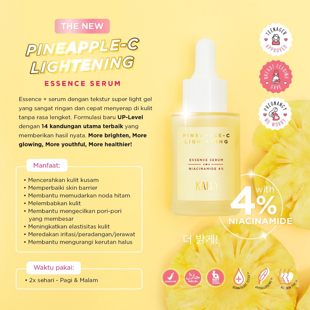 (New FORMULA)ORI!! KALEY Pineapple-c Lightening Essence Serum Nanas vitamin c acne perawatan wajah-1