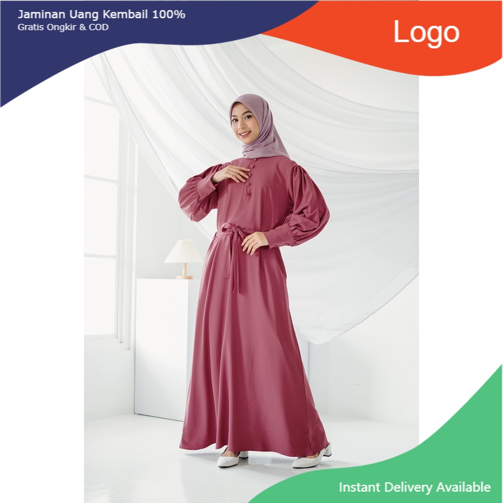 Clarine Dress Rose Brown by BITA Tufine - Gamis Polos dengan Tali Pinggang