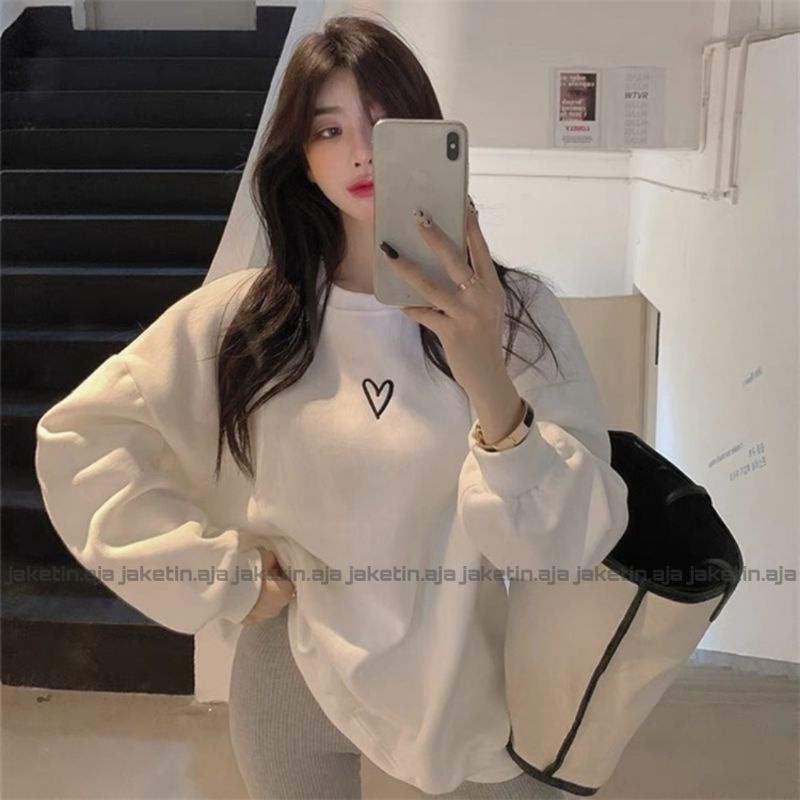 S - XXXXXL(6XL) Sweater LOVE Heart Sarange Simple Cute Crewneck Bigsize Jumbo Oversize Korean Harajuku Ulzzang Style Sweatshirt Minimalist Jaketin.Aja