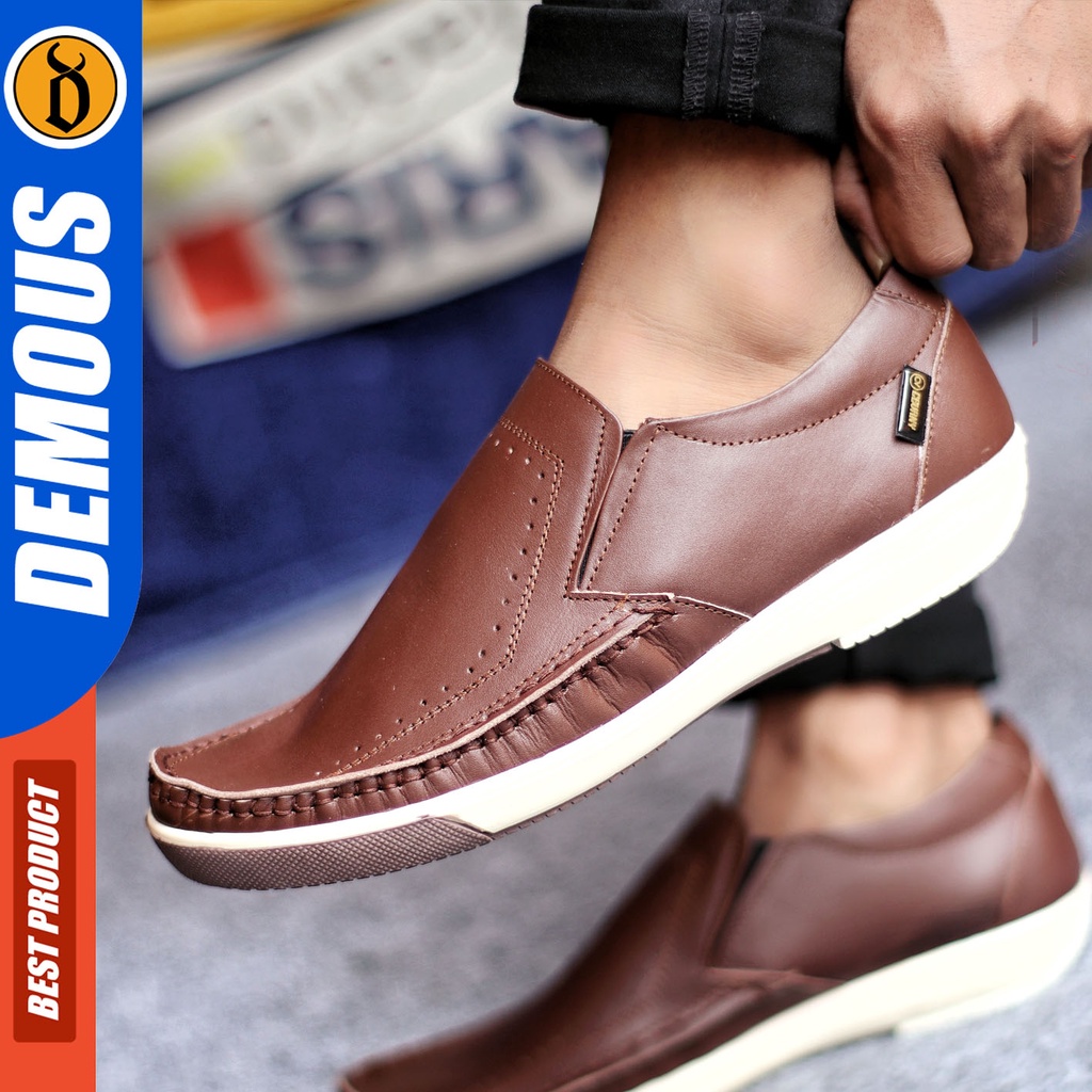 Sepatu Slip On Pria Sepatu Casual Pria Formal Kulit Asli Sepatu Pantofel Kerja Kantor Kuliah Kondangan Sepatu Slop Pria Sepatu Hitam Pria DEMOUS SANDRO