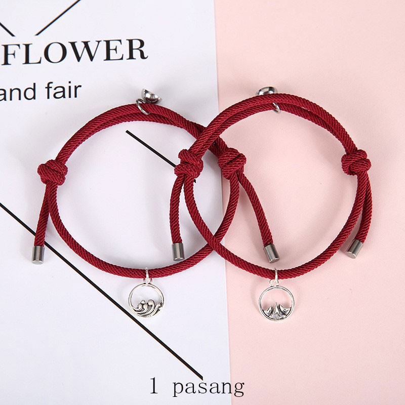 Tai Chi Yin dan yang 2 pcs Gelang Couple Magnet Pasangan Liontin Kreatif Pesona Gelang Perhiasan Hadiah Kekasih/ Couple Magnetic Attract Braided❤Yimi❤-#2