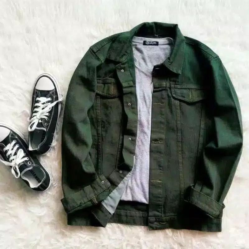 CUCI GUDANG!!!JAKET JEANS POLOS PRIA-JEANS DENIM-JEANS COWOK-JAKET JEANS GAMBAR-JAKET LEVI-HIJAU