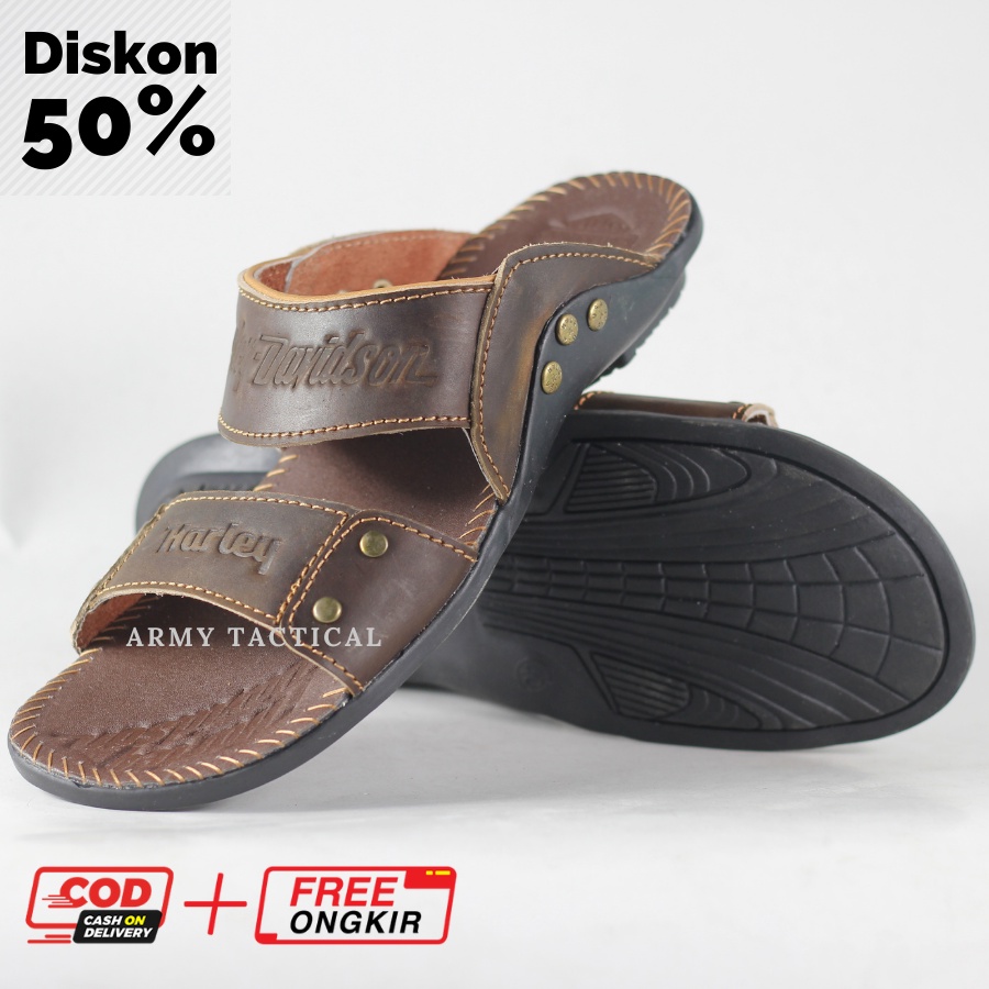 Sandal Kulit Asli Pria Selop Harley Davidson Ban 2 Tres Slop Sendal Slide Kulit