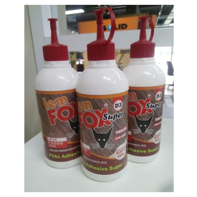 

LEM FOX SUPER 3D (500g) / LEM KAYU / LEM HPL / LEM TAHAN AIR / FOX PVAc Super D 3 Btl plst sque