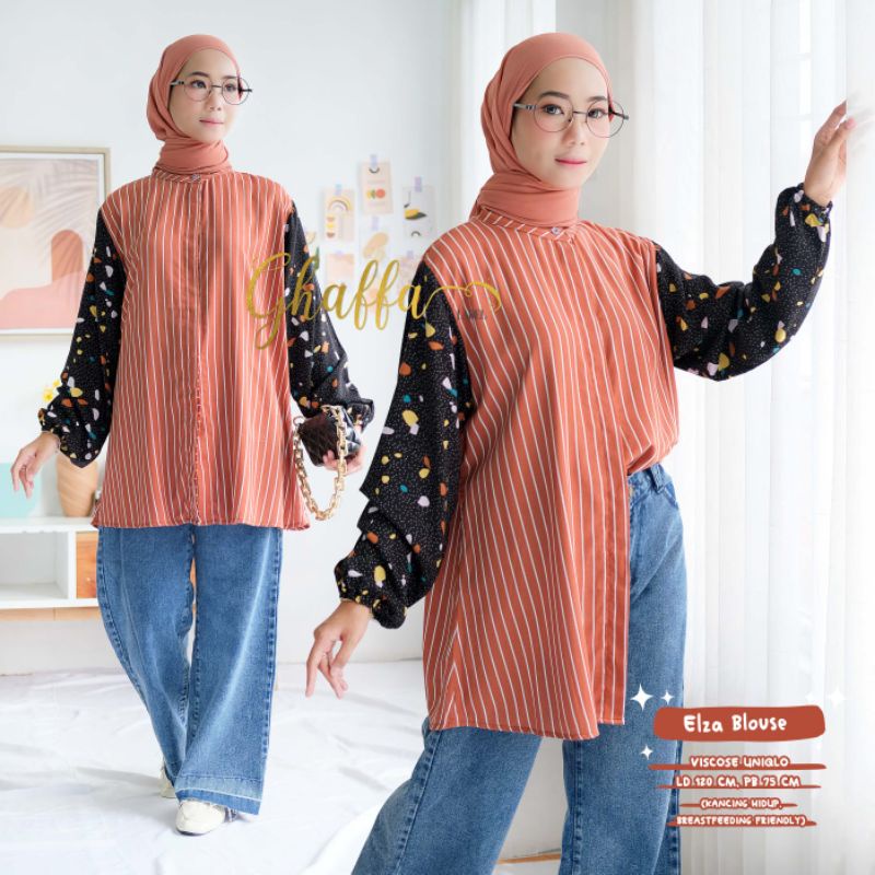 Blouse warna motif salur / Elza blouse by ghaffa the label / blouse wanita modern