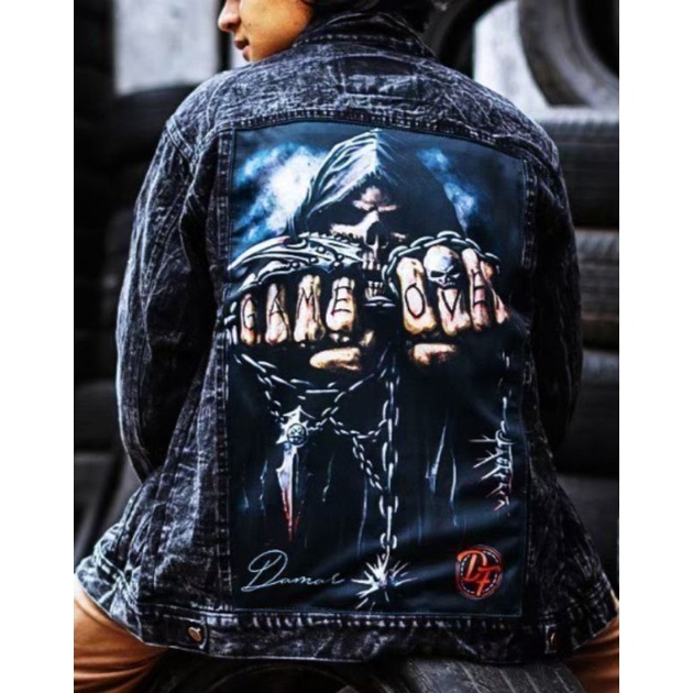 JAKET JEANS DENIM PRINTING PRIA BERGAMBAR BELAKANG / JAKET JEANS GRAFITI/ JAKET JEANS BRUTALIS