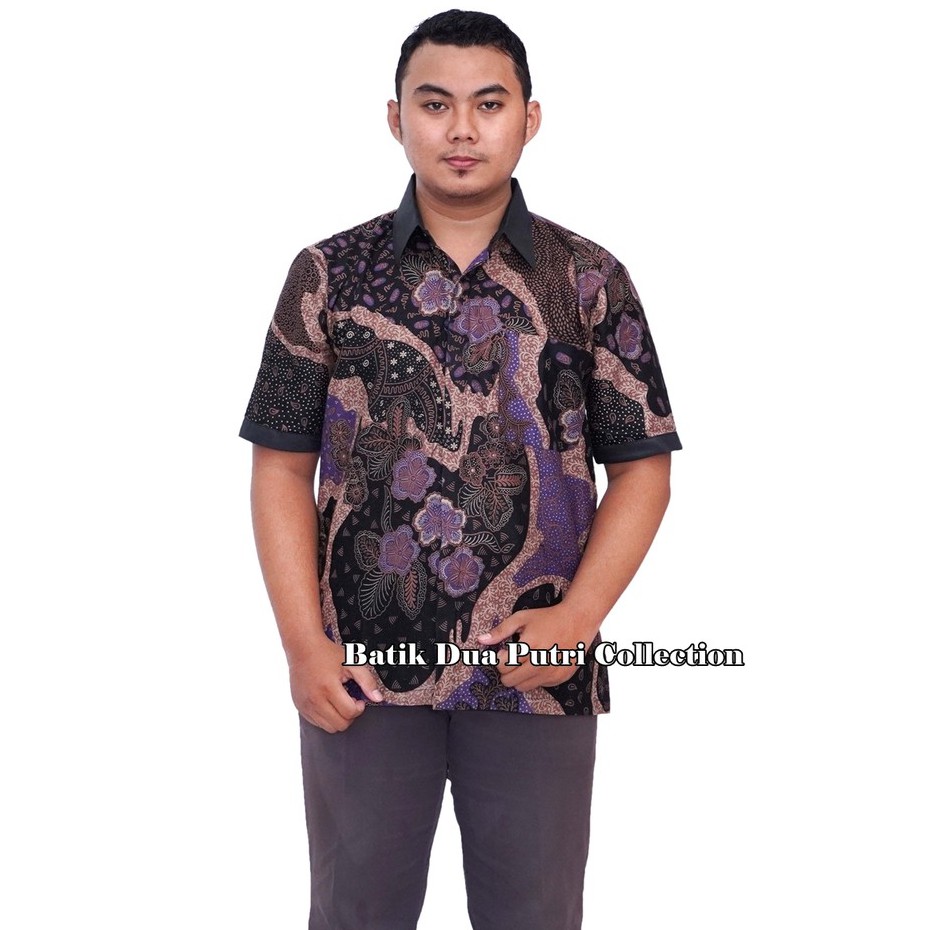 Couple Batik Atasan Wanita Kemeja Pria Wara Ungu Kombinasi Hitam By Batik Dua Putri Collection