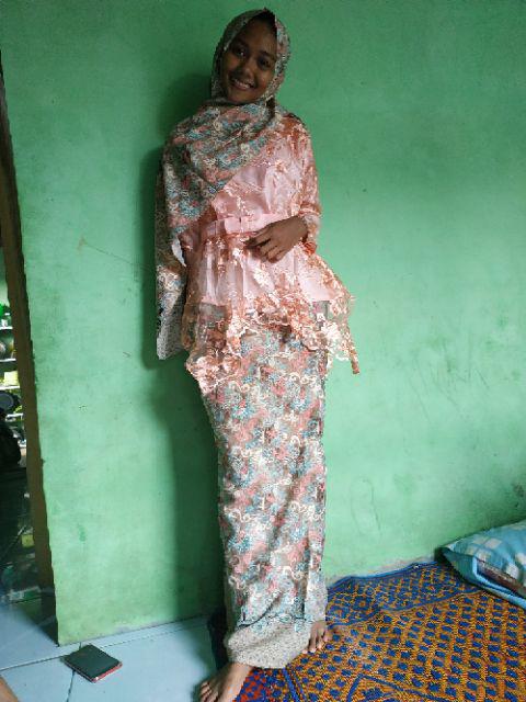 Realpict Stelan Kebaya Sahara Bahan Tulle Bordir Rok Plisket Bahan Katun Silk