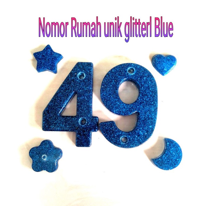 Nomor Rumah dan Huruf Timbul Angka & Huruf hiasan Glitter Blue