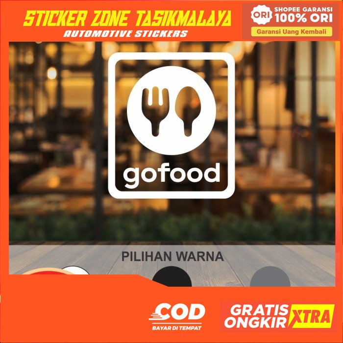 New Cutting Sticker GoFood Simple Go Food Stiker Kaca Cafe Resto - Putih, 9 x 10 cm