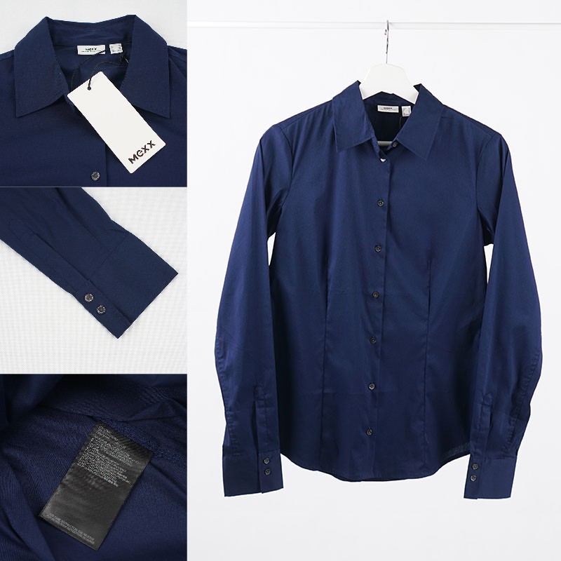 Kemeja Wanita- Long Slevee Curved Hem Motif Polos [ASL 13]-CG-MEXX 06 NAVY