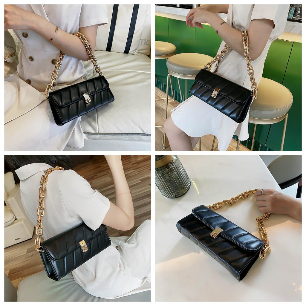 TAS CANGKLONG RANTAI KOREA KEKINIAN KULIT HITAM FASHION MURAH WANITA BATAM LOFTY PREMIUM IMPORT ORI