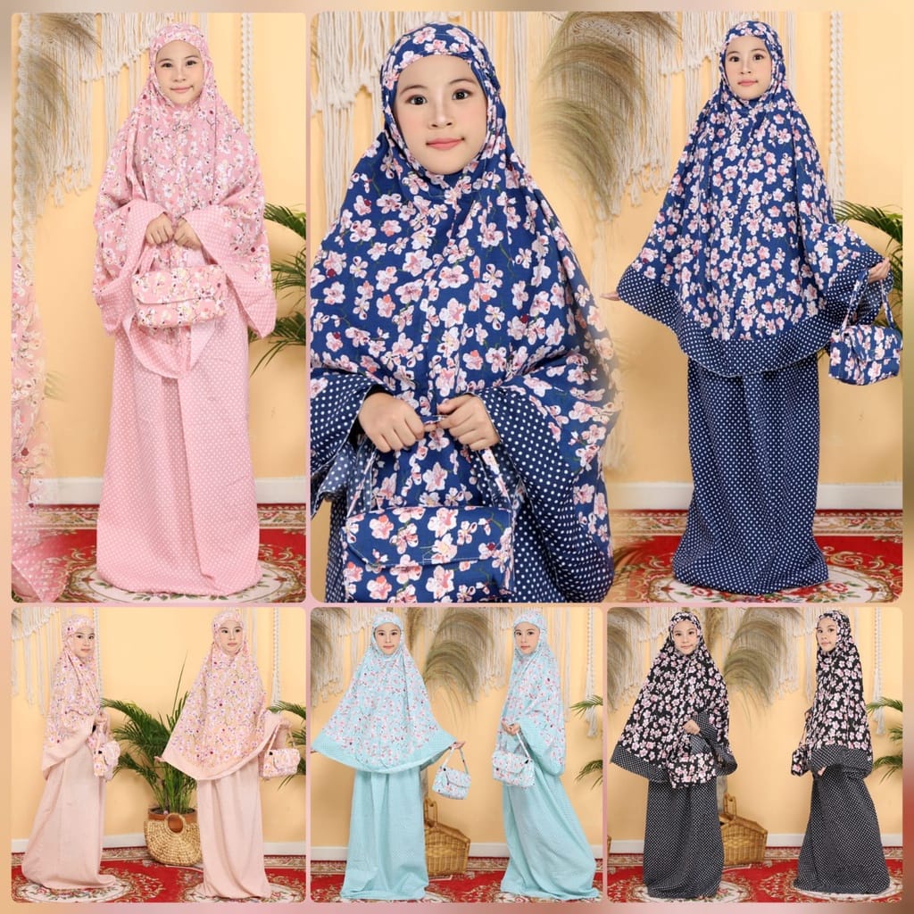 PCS BUSANA PERLENGKAPAN SHALAT WANITA DEWASA DAN ANAK MUKENA SAKURA RAYON PMS ( DI JUAL TERPISAH ) REAL PIC