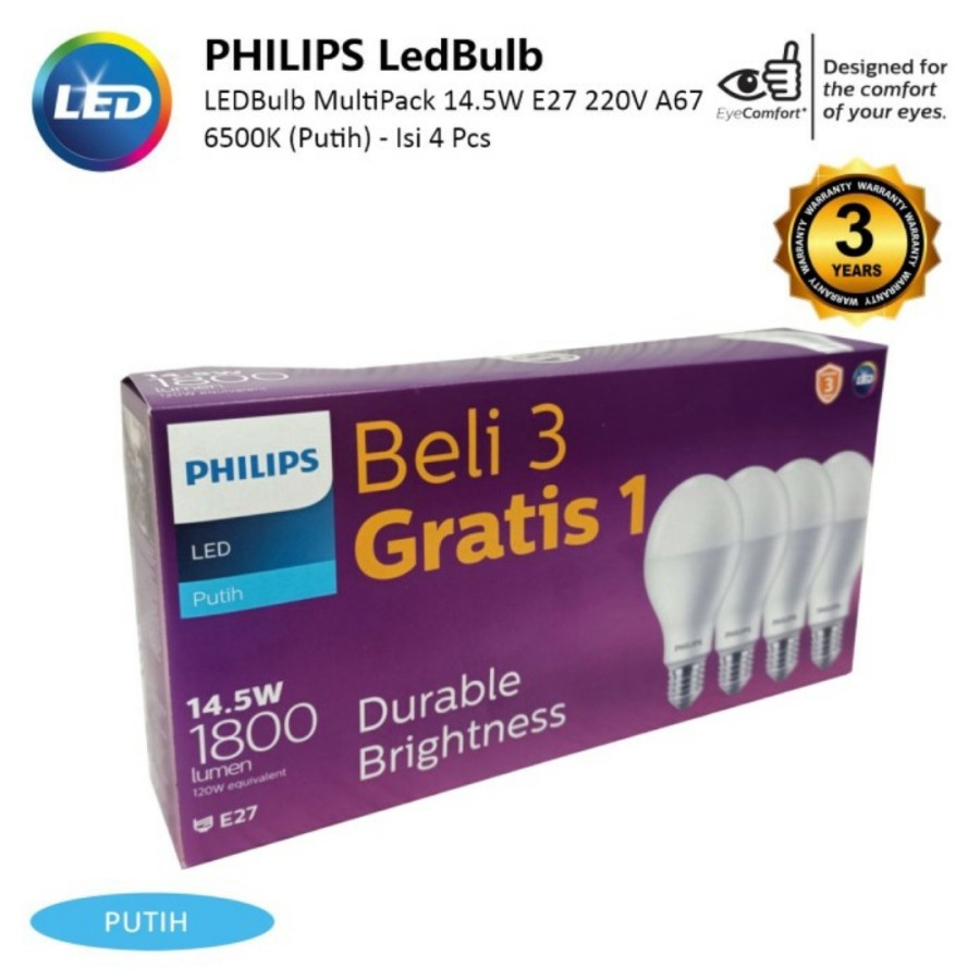 Lampu Philips LED Pack 14,5W Putih beli 3 gratis 1 14.5 watt 14,5 watt