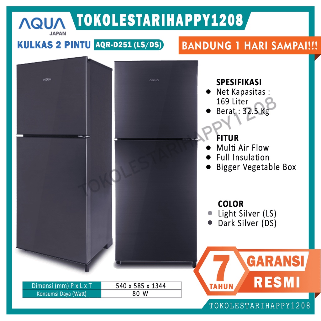 KULKAS 2 PINTU AQUA JAPAN LEMARI ES TYPE AQR-D251 LOW WATT MURAH GARANSI RESMI