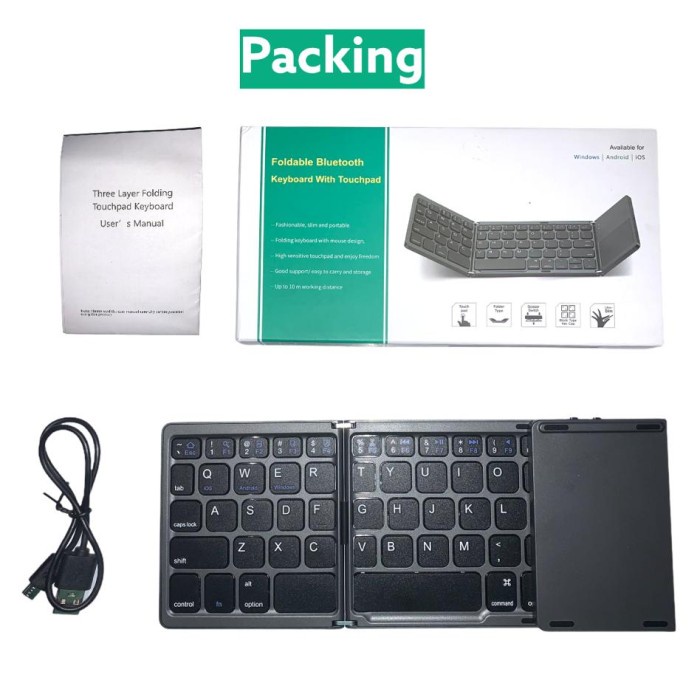 Keyboard Wireless Bluetooth Foldable Touchpad Portable Lipat 3 Folding