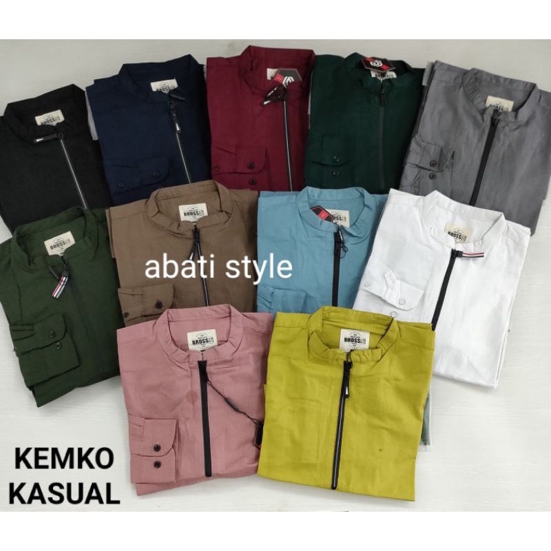 Terbaru Kemko Kasual, Kemeja Pria Kerah Sanghai Mandarin Original, Kemeja Koko Pria Polos Lengan Pan