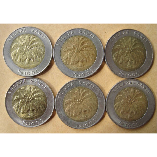 Uang Koin Kuno 1000 rupiah gambar kelapa sawit bimetal
