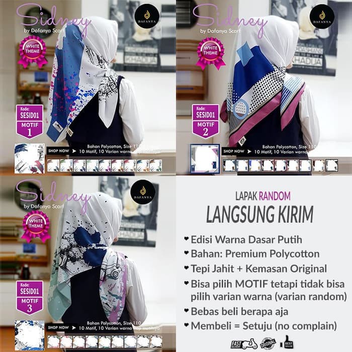 SESID01 - Jilbab Segi Empat Sidney Motif Hijab By Dafanya Scarf