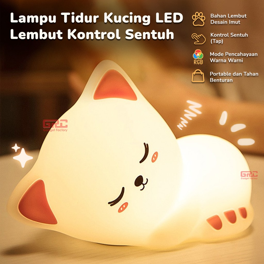 Lampu Tidur Silikon Sensor Sentuh Kucing Night Light Silicone Cat Lamp