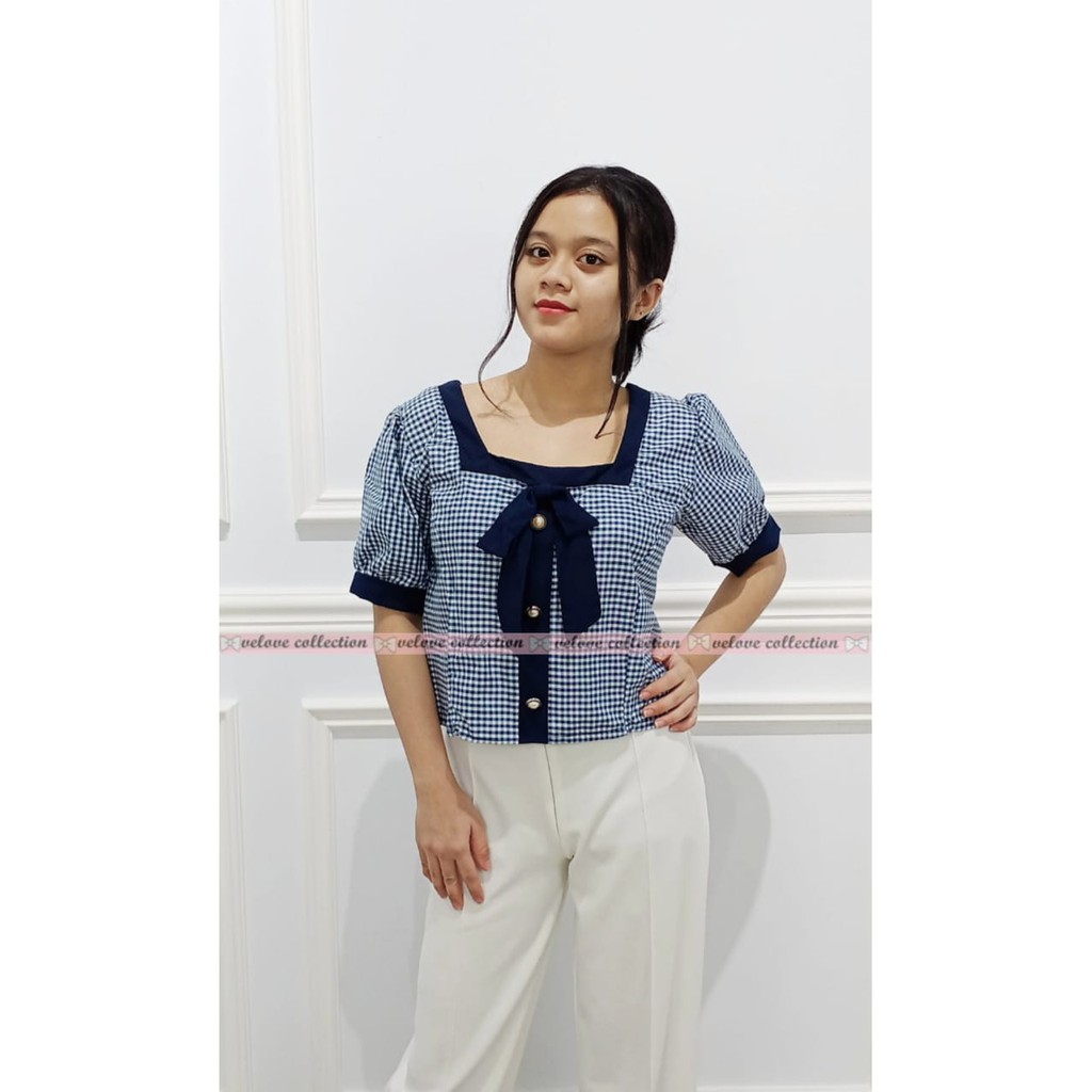 KALANTHA FASHION Blouse Aurora Atasan Wanita Kerah Pita Ukuran All Size-5