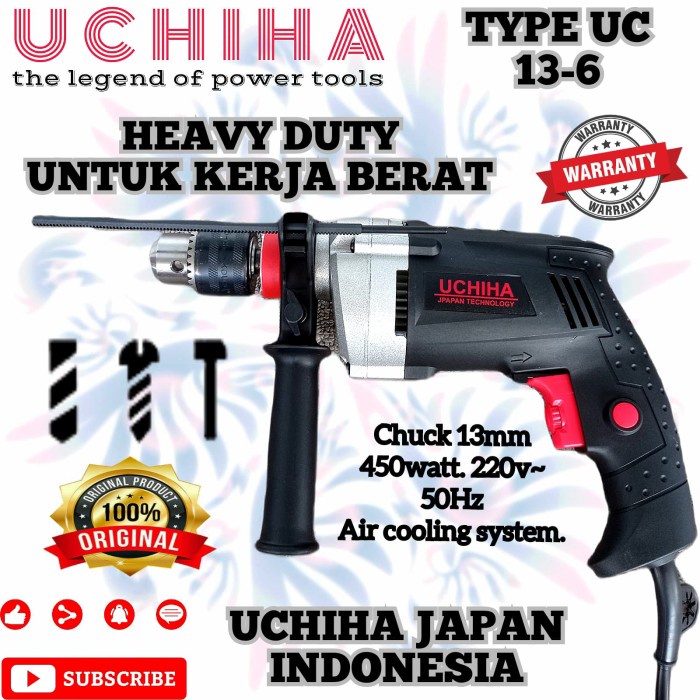 mesin bor tangan tembok kayu besi 13mm merk uchiha japan teknologi