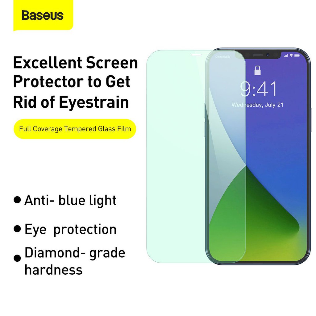 Baseus iPhone 12 Mini/12/Pro/12 Pro Max Tempered Glass Green Light