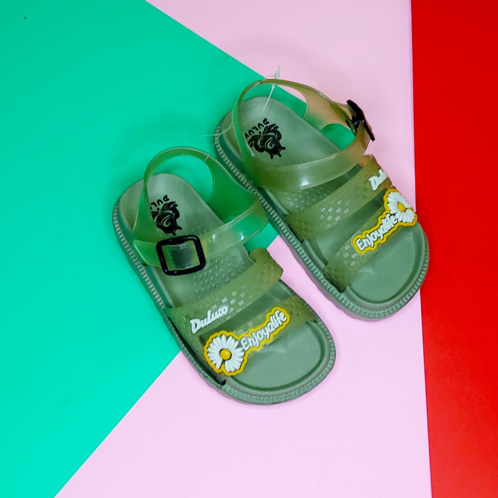 DULUX 323G K-6P Sandal Anak Perempuan Slip-on Gesper Belakang Import Sandal Slip-on Bahan Karet Motif Bunga Lucu Sandal Anak Perempuan 2 Tahun