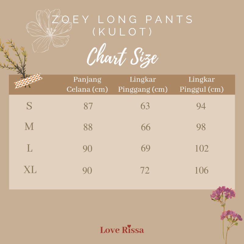 Celana Kulot Wanita Zoey Long Pants Casual Love Rissa