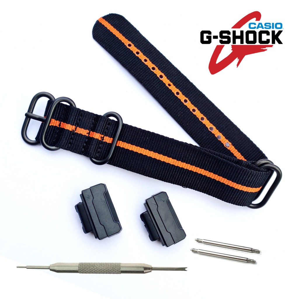 Strap Casio Tali Jam Tangan Canvas Adapter Black Oange