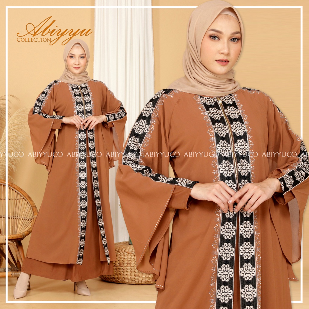 Abiyyuco TA9009 | Gamis Abaya Turkey Busui Turki Hitam dan Warna Warni Turkiy Jersey Mix Ceruty Terbaru Mewah