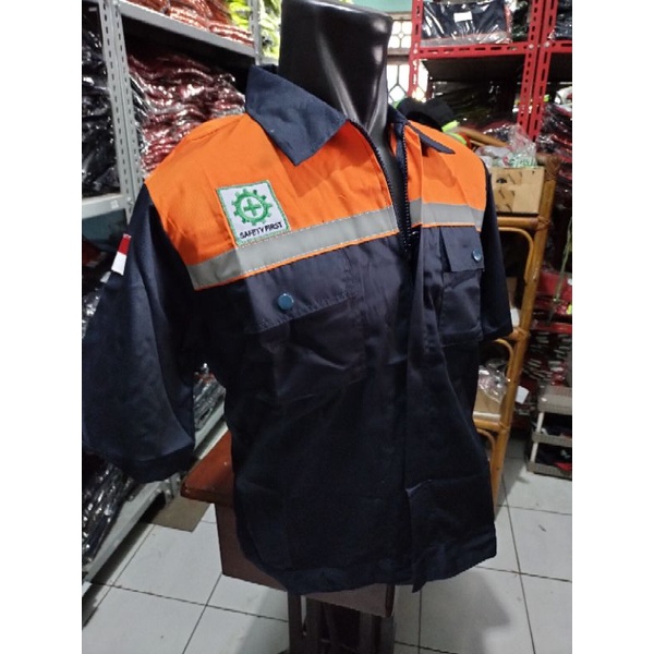 SERAGAM SAFETY LENGAN PENDEK ORANYE NAVY