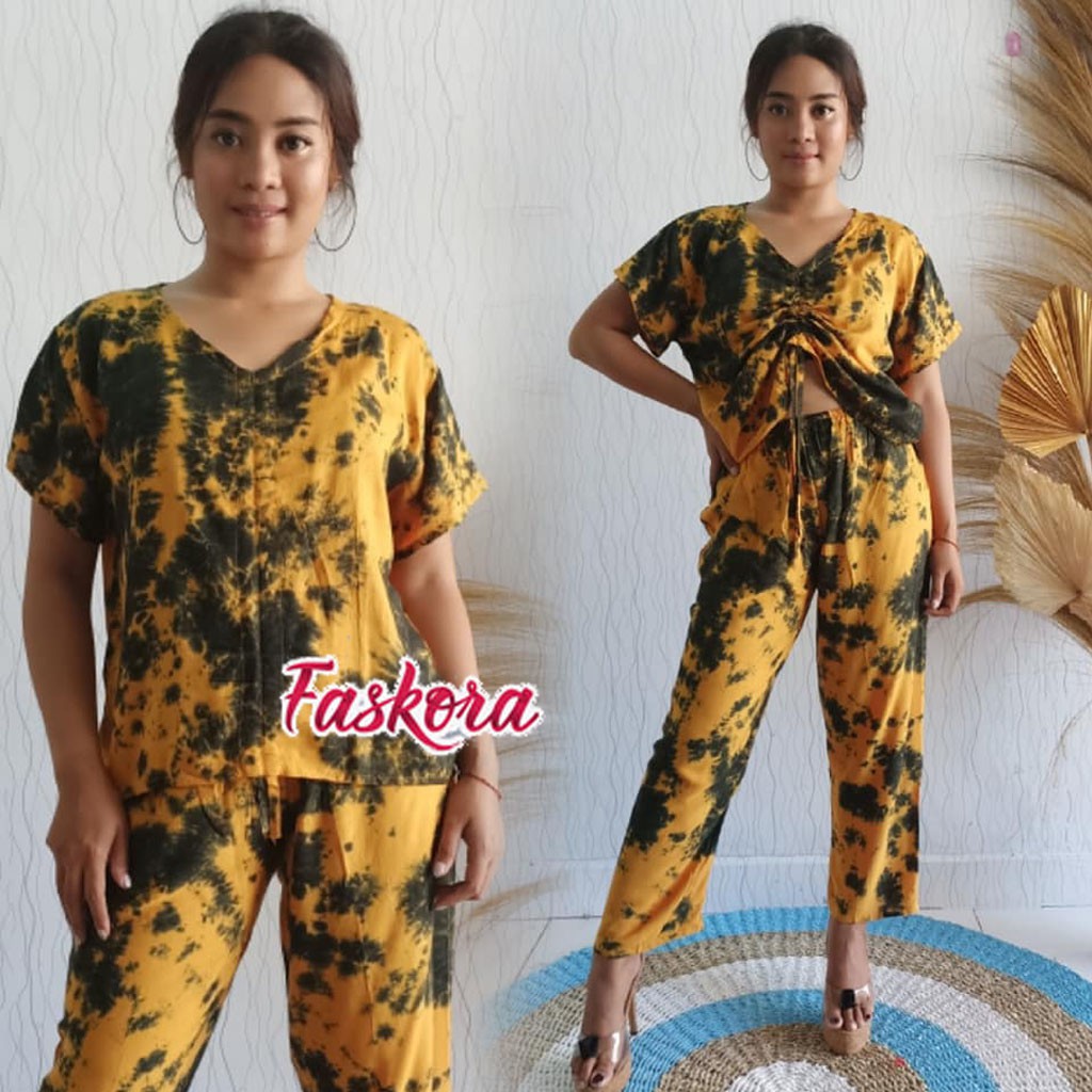 Setelan Rayon Jumbo ld 110 Sexy / Setelan Tie dye Bali Jumbo / One Set Tie dye Lengan Pendek Karet