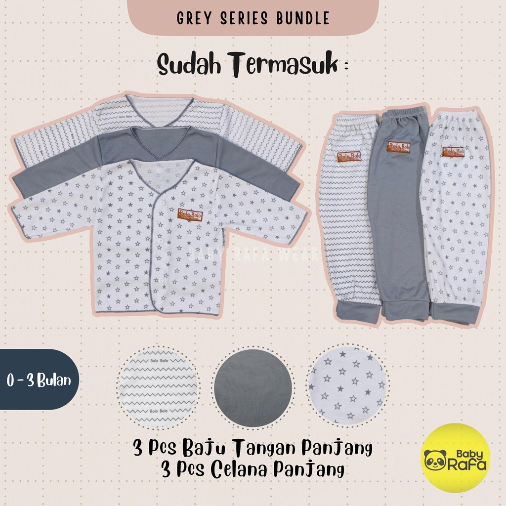 Serian Abu - 18 PCS Paket Lahiran Setelan Baju Bayi Celana Bayi Baru Lahir Gift Set Baby merk SNI Bolo - Bolo Grey Series