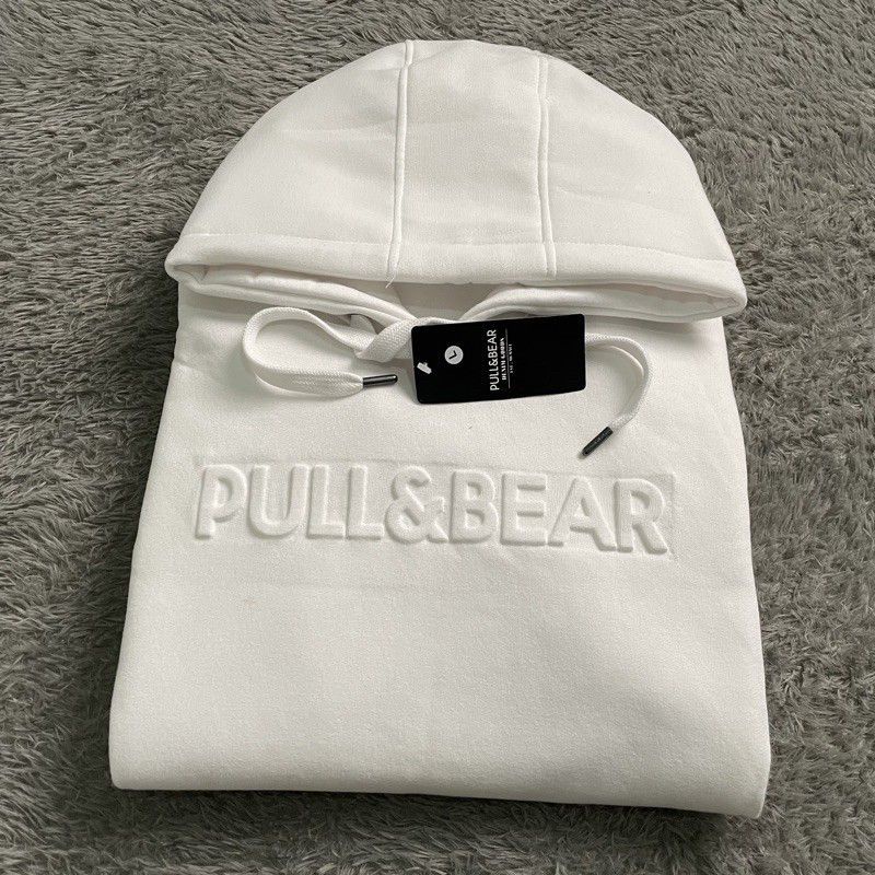 HOODIE PULL&BEAR PUTIH EMBOS PREMIUM FULLTAG