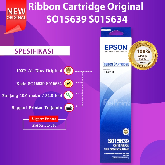 Ribbon Cartridge + Pita Epson LQ310 LQ-310 Original S015634 SO15639