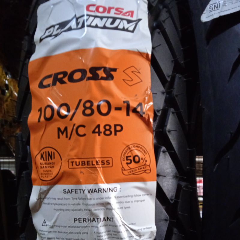 BAN LUAR MOTOR MATIC DUAL PURPOSE CORSA CROSS S UKURAN 100/80-14 BAN TUBELESS