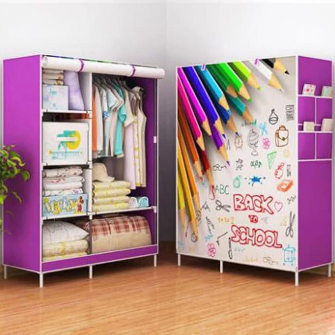 lemari pakaian lemari kain lemari baju rak gantungan rak besi - Ungu cewek