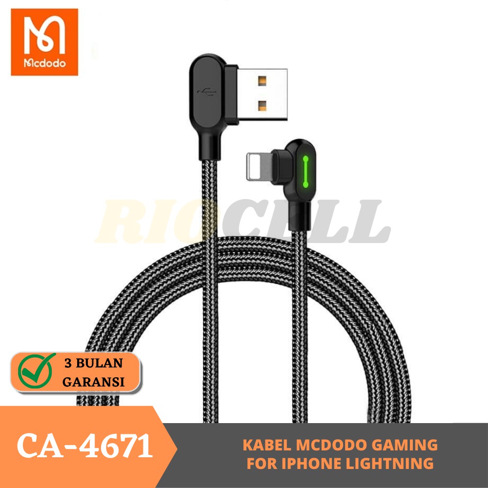 MCDODO Kabel Charger Gaming Lightning iPhone 2A Green LED 1.2m CA-4671