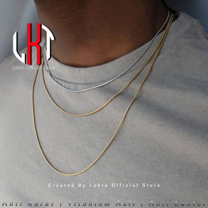 EXTRA DISKON Kalung Pria Titanium Asli Anti Karat Wanita Silver Gold Perak Emas Model Bulat Kalung M