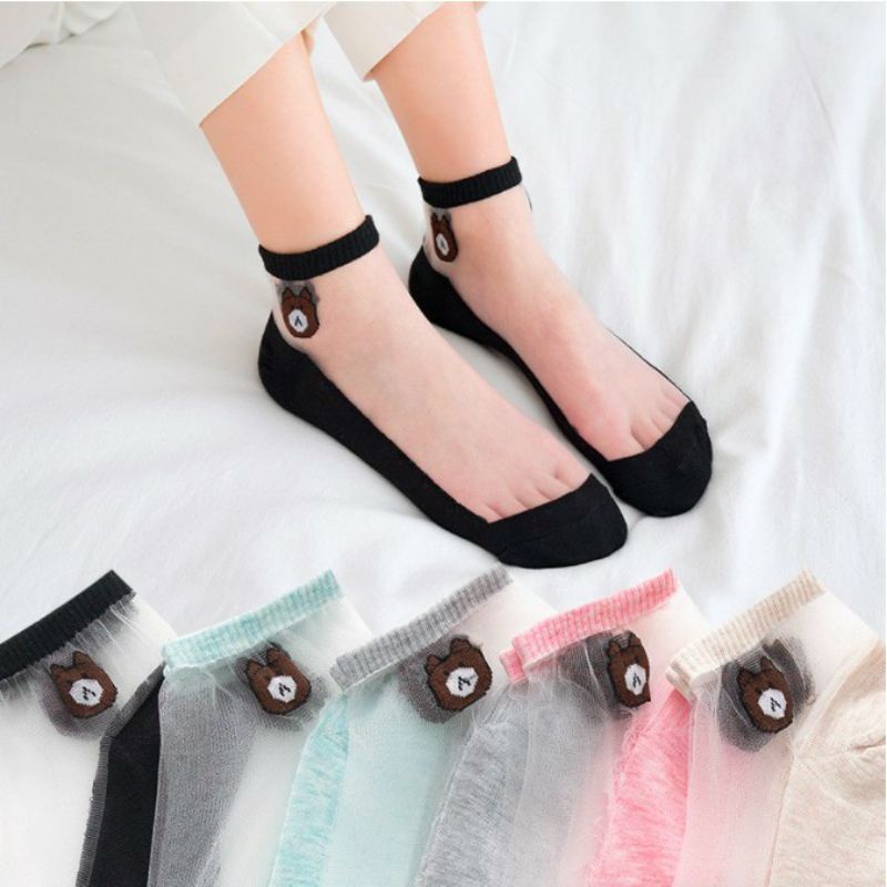 Kaos Kaki Transparan Bunga Pendek Ankle Sock Kaos Kaki Fashion Wanita Motif