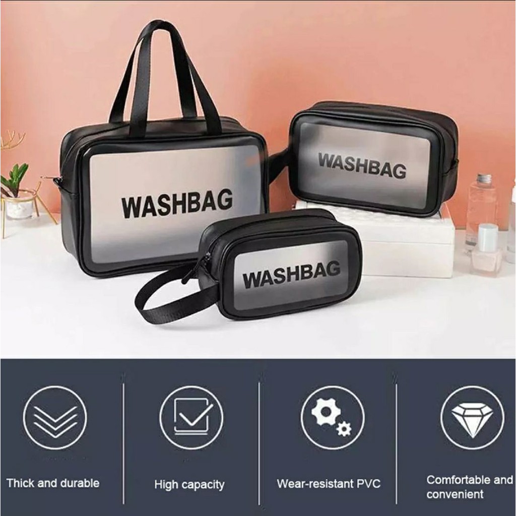 Washbag Pouch Kosmetik Transparan / Pouch Make Up Cosmetic Toiletries Waterproof