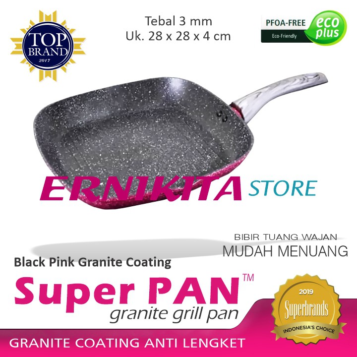 BOLDe SUPER GRILL PAN BLACK PINK 28 CM - Wajan Pemanggang Granite Coating