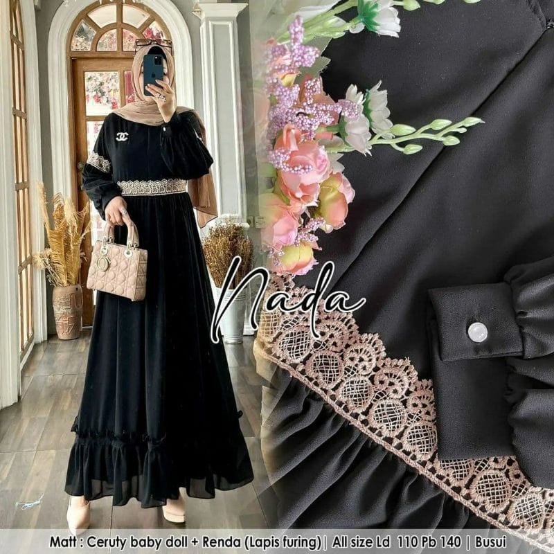 Nada Dress Gamis Maxy Muslim Modern Ceruty Babydoll Gaun Pesta Kondangan Premium